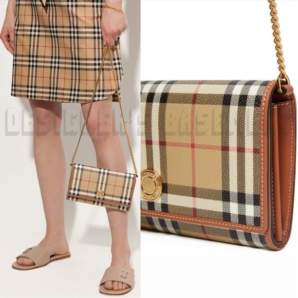 BURBERRY beige Vintage Check HANNAH Flap convertible Chain clutch Wallet Bag NWT - Picture 4 of 10